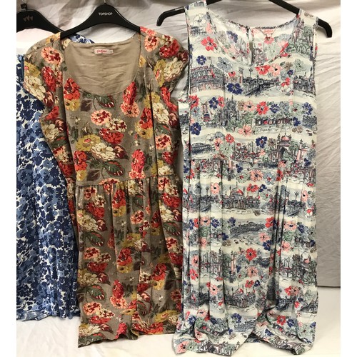 486 - Five Cath Kidston dresses size 14, four floral pattern, 1 blue and white polka dot.