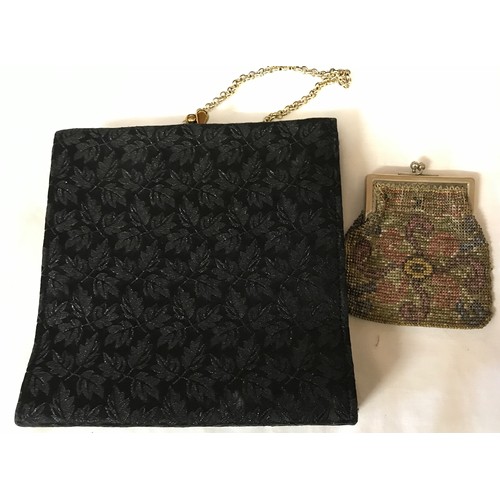 487 - Collection of vintage evening bags to include a black  La France bag, black fabric with leaf design ... 