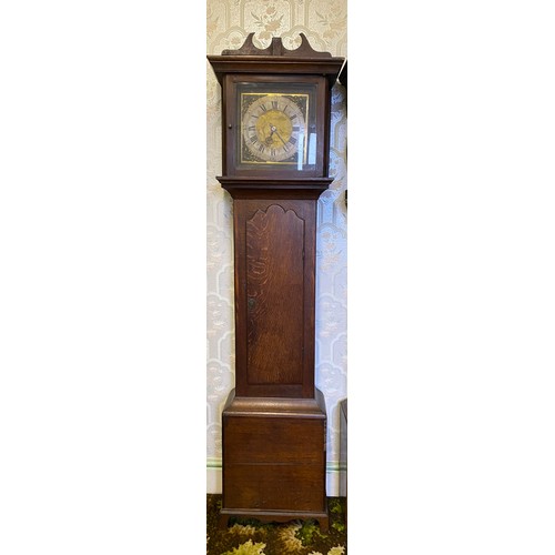 811 - A 30 hour brass faced longcase clock, N. Voyce & M. Dean. 202 h x 50cm w.