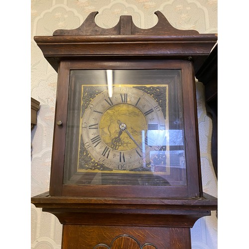 811 - A 30 hour brass faced longcase clock, N. Voyce & M. Dean. 202 h x 50cm w.