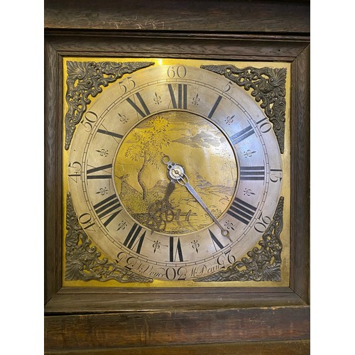 811 - A 30 hour brass faced longcase clock, N. Voyce & M. Dean. 202 h x 50cm w.