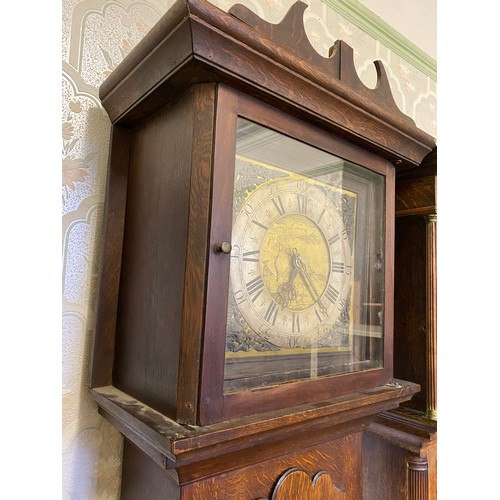 811 - A 30 hour brass faced longcase clock, N. Voyce & M. Dean. 202 h x 50cm w.