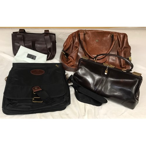 489 - A Radley brown leather handbag, BB leather handbag, The Bridge large brown leather bag and a Mulberr... 