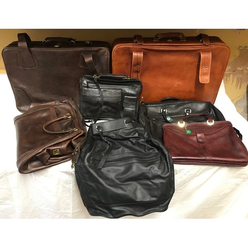 491 - Leather bags selection, Boscha brown holdall, brown handbag, black holdall, black satchel type bag, ... 