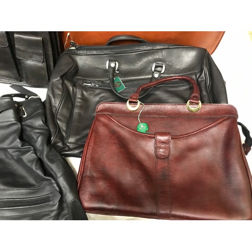 491 - Leather bags selection, Boscha brown holdall, brown handbag, black holdall, black satchel type bag, ... 