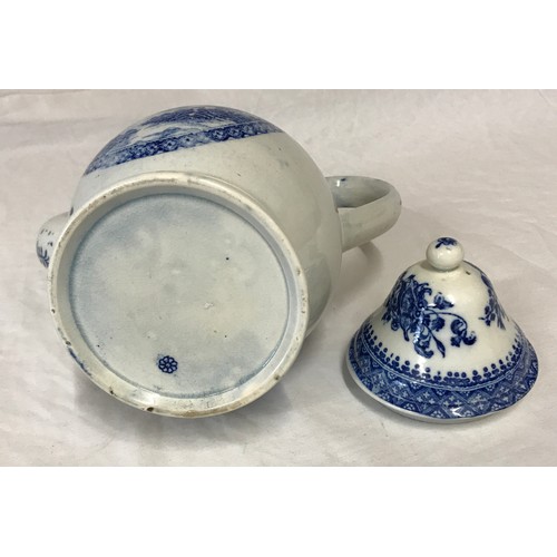 35 - Early Spode Creamware blue and white Coffee Pot - Buffalo pattern, 27cms high to top of lid x approx... 