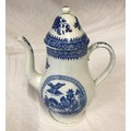 Early Spode Creamware blue and white Coffee Pot - Buffalo pattern, 27cms high to top of lid x approx... 