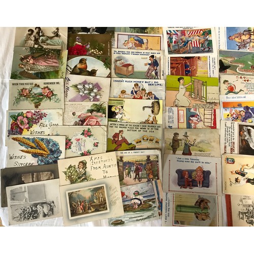 860 - Postcard collection, 129 assorted, humorous seaside, verse and greetings cards. 6 mini postcards, so... 