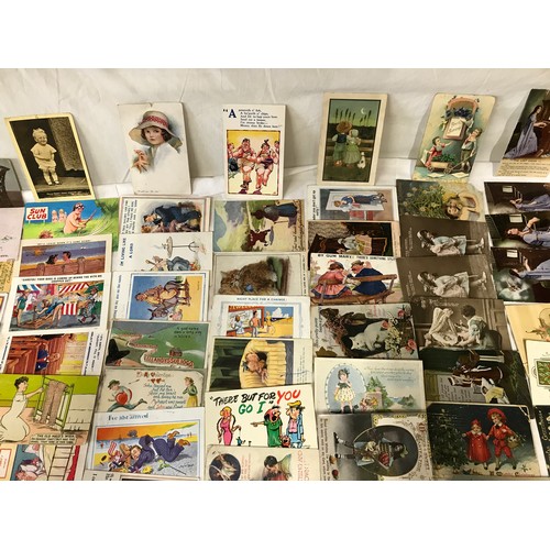 860 - Postcard collection, 129 assorted, humorous seaside, verse and greetings cards. 6 mini postcards, so... 