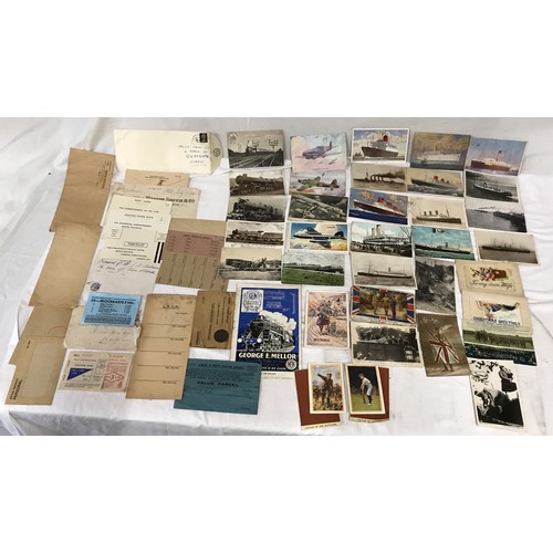 861 - Postcards and Railway ephemera, Transport postcards, trains, aircraft and shipping. WW I postcards 2... 