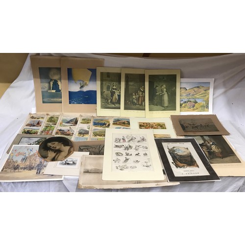 864 - Selection of unframed prints, various subjects. Cries of London, The Sailors Dream, humorous cricket... 