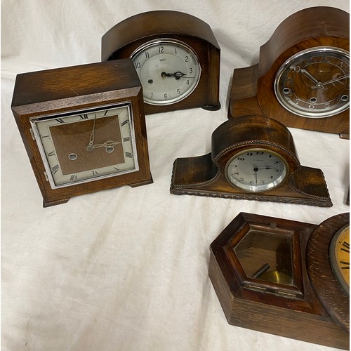 823 - Seven clocks six of which are mantel and one small wall mounted. Four clocks believed to be in worki... 