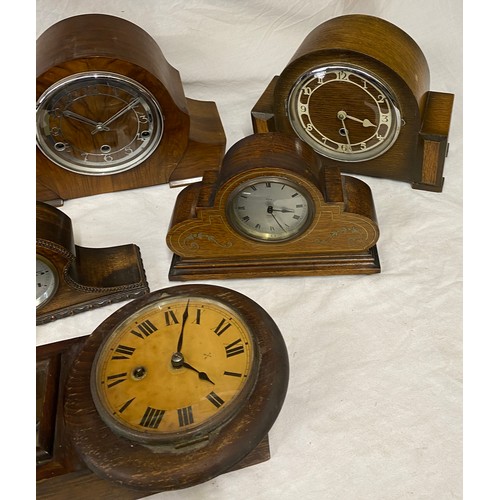 823 - Seven clocks six of which are mantel and one small wall mounted. Four clocks believed to be in worki... 