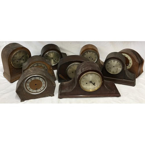 830 - Nine wooden mantel clocks not complete spares/repairs.