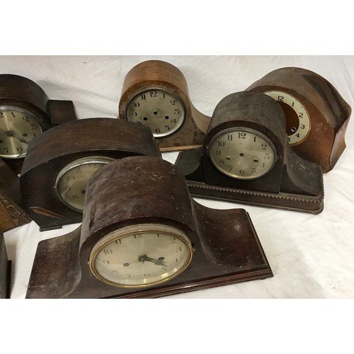 830 - Nine wooden mantel clocks not complete spares/repairs.