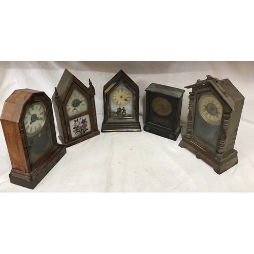 834 - Five mantel clocks various sizes and designs for spares and repairs.