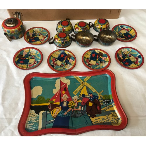 703 - Two tinplate children's tea sets, one boxed, Tubby Products 15 piece with cutlery and one lithograph... 