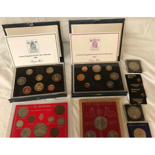 429 - British coinage collection: Proof coins 1986, 1983,1977, George V coinage Queens Diamond Jubilee Coi... 