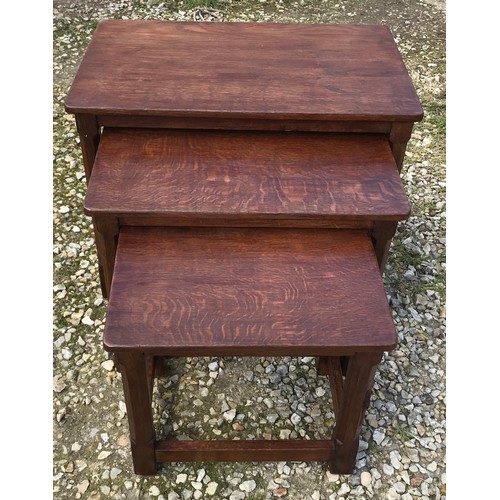 783 - Robert Mouseman Thompson oak nest of three tables, largest table size. 61 w x 38 d x 48cm h.