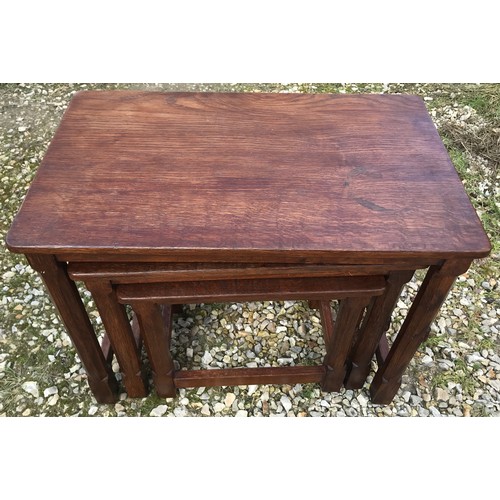 783 - Robert Mouseman Thompson oak nest of three tables, largest table size. 61 w x 38 d x 48cm h.