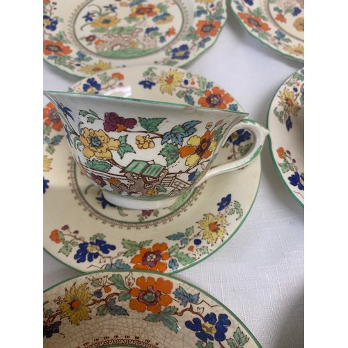 69 - Part Masons tea service to include ups, 5 saucers, 4 plates, milk jug and sugar bowl.