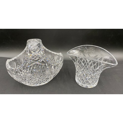 306 - Cut glass to include 3 x vases, tallest 20cm h, a basket 17cm h, bowl 23cm d together with a tall et... 