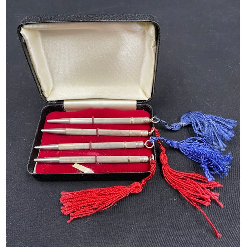 543 - Sterling silver bridge pencil set comprising 4 pencils in fitted case.