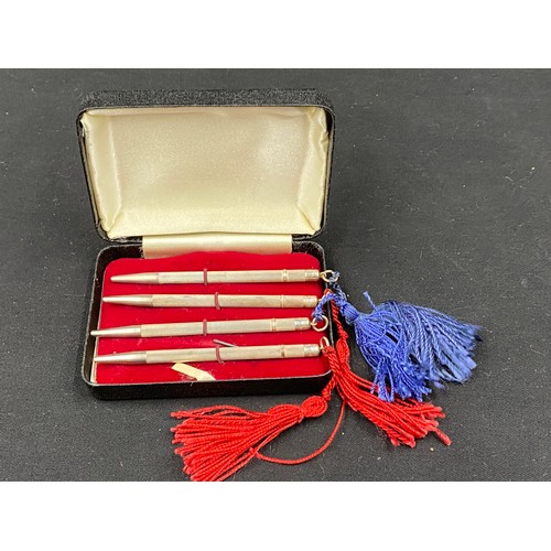 543 - Sterling silver bridge pencil set comprising 4 pencils in fitted case.