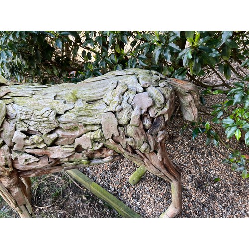 1362 - A pair of large driftwood art deer figures. 145cm h to antler x 130cm l approx.