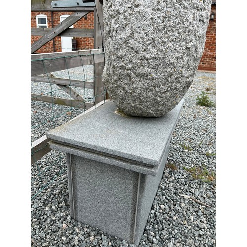 1363 - A quartz/ granite egg shaped garden sculpture on stand with internal light. 144 cm h on stand. 97cm ... 