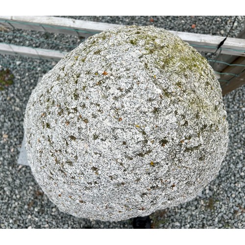 1363 - A quartz/ granite egg shaped garden sculpture on stand with internal light. 144 cm h on stand. 97cm ... 