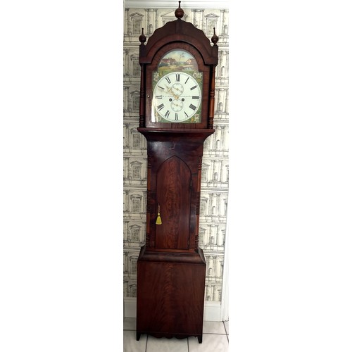 835 - A walnut veneered 8 day longcase clock with painted dial for W.E. Robson Newcastle Upon Tyne. 234cm ... 