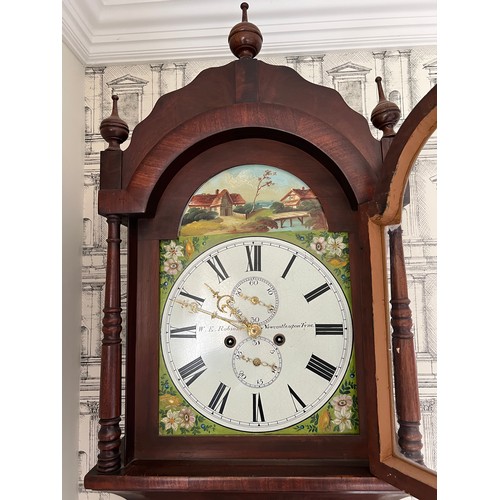 835 - A walnut veneered 8 day longcase clock with painted dial for W.E. Robson Newcastle Upon Tyne. 234cm ... 