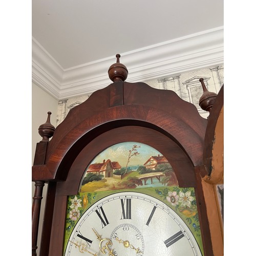 835 - A walnut veneered 8 day longcase clock with painted dial for W.E. Robson Newcastle Upon Tyne. 234cm ... 