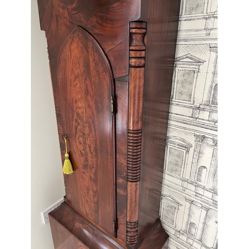 835 - A walnut veneered 8 day longcase clock with painted dial for W.E. Robson Newcastle Upon Tyne. 234cm ... 