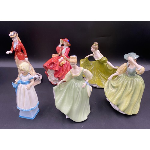 79 - Five Royal Doulton figurines to include; Lynne HN2329, Sarah HN 3384 21cm h, Fair Lady 2193,Top O' T... 