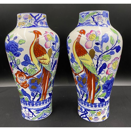 82 - A pair of Masons Ironstone China early 20thC vases of ovoid form, decorated in an Imari palette with... 