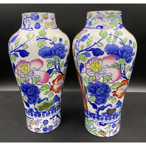 82 - A pair of Masons Ironstone China early 20thC vases of ovoid form, decorated in an Imari palette with... 