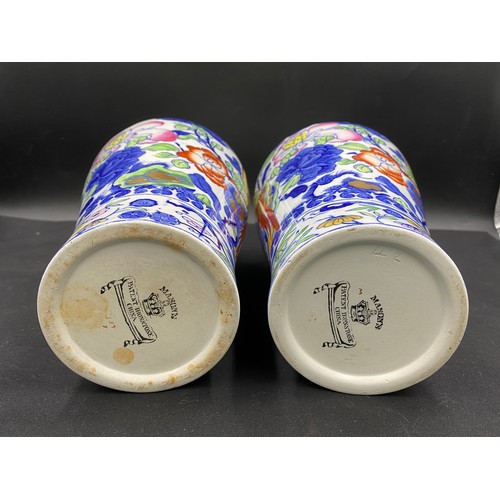 82 - A pair of Masons Ironstone China early 20thC vases of ovoid form, decorated in an Imari palette with... 