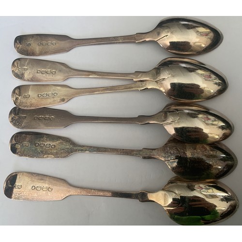 547 - Six silver teaspoons London 1863 maker Henry Holland. Weight 133gm.