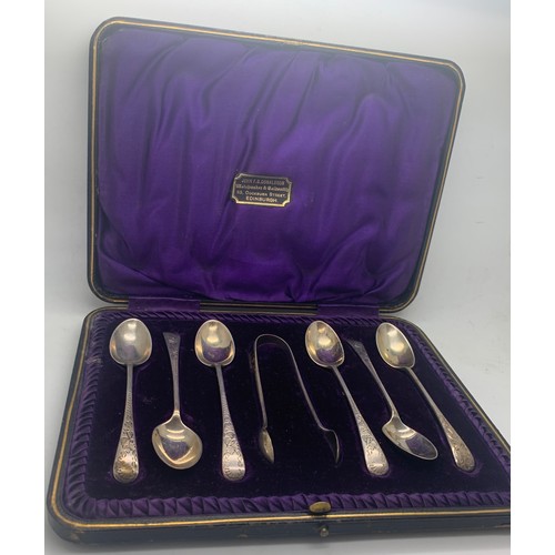 548 - Boxed silver teaspoons and tongs Sheffield 1901 Joseph Rodgers & Sons. 92.5gm.