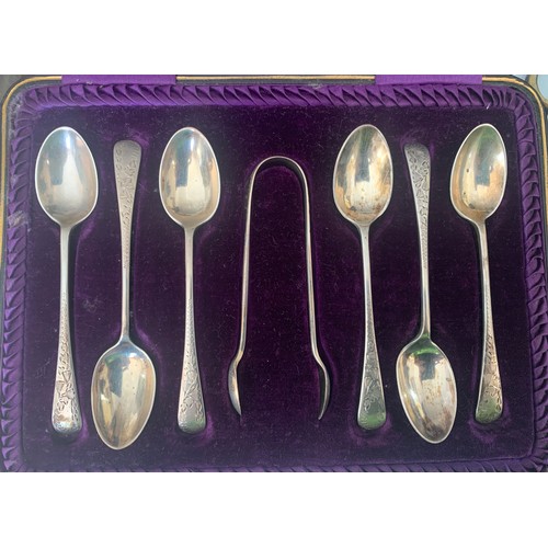 548 - Boxed silver teaspoons and tongs Sheffield 1901 Joseph Rodgers & Sons. 92.5gm.