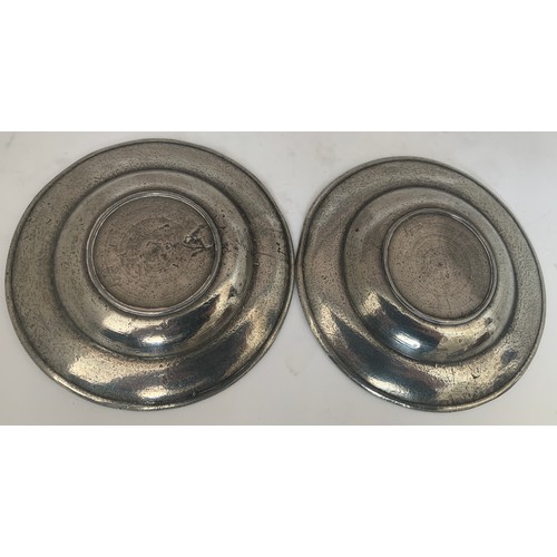 628 - Two pewter plates 11.5cm d.