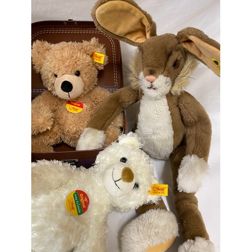 738 - Seven Steiff soft toys to include 3 with labels: 111471 Flynn, 022739 26 Weiss, 064296 Mansohli pand... 