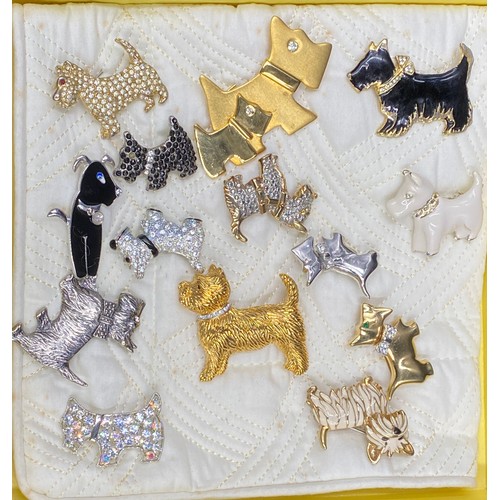 355 - A collection of dog brooches, mainly Scottie dogs to include 2 Lea Stein, 2 x Ciro, A. Diamond, Kaye... 