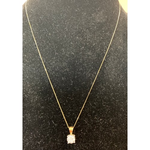 359 - A 9ct gold chain with diamond drop pendant.  Weight 1.6gm.