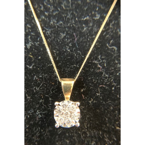 359 - A 9ct gold chain with diamond drop pendant.  Weight 1.6gm.