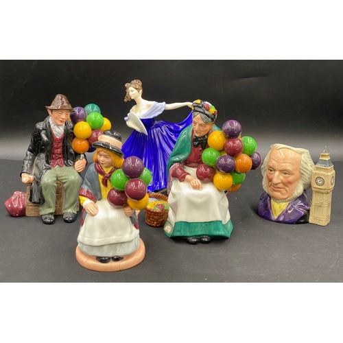 100 - Four Royal Doulton figurines to include 'The Old Balloon Seller' HN1315 19cm h, 'The Balloon Man' HN... 