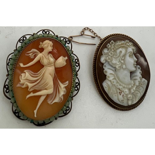 360 - Two shell cameo brooches including one with 9ct gold surround 3 x 2.5cm.