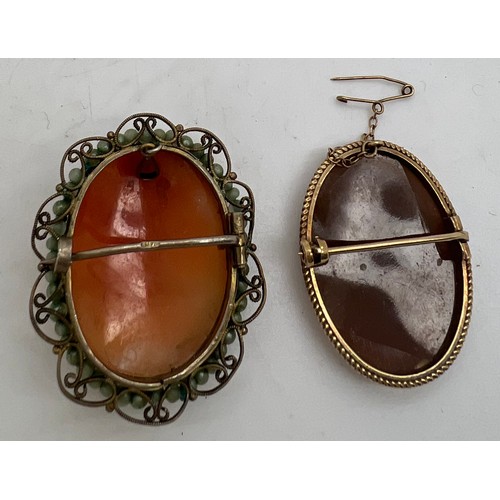 360 - Two shell cameo brooches including one with 9ct gold surround 3 x 2.5cm.